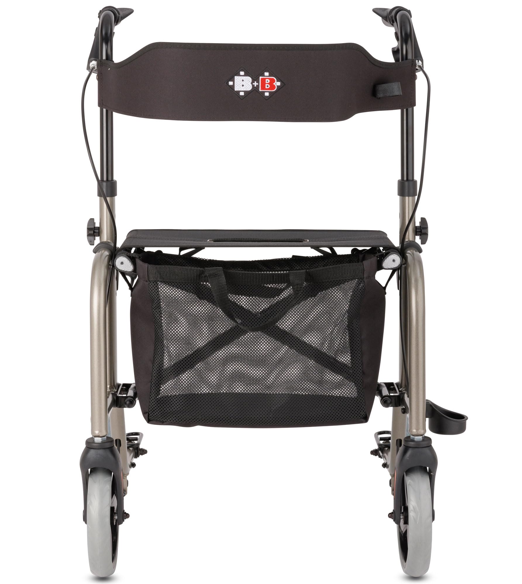 Bischoff & Bischoff RL-Smart Rollator, faltbar – Leichtgewicht-Rollator für drinnen und draußen, Gehwagen mit abnehmbarer Tasche und Stock-Halter, Platin