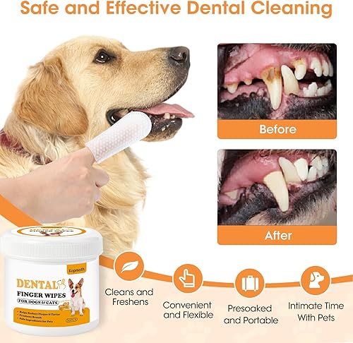 Vista 31 de Toallitas dentales para perros, toallitas de limpieza de dientes de perro, reducen la placa y el sarro, refrescan el aliento, toallitas naturales