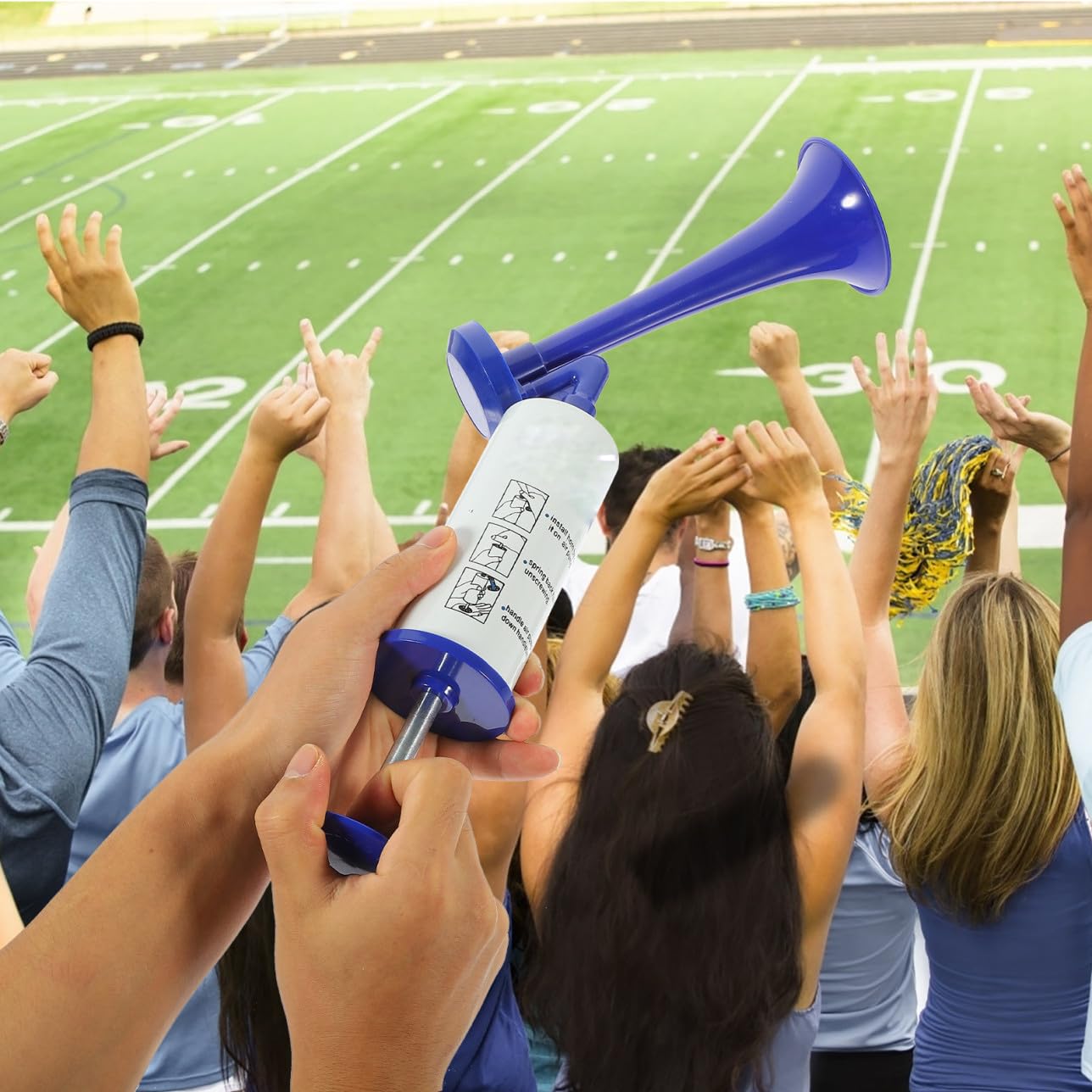 ORFOFE 2 Stück Handliches Air Horn Fan horn für Fußballfans Lautes Hand push Tröte Rote und Blaue Fanfare für Sportveranstaltungen Partys Jubel und Feierlichkeiten