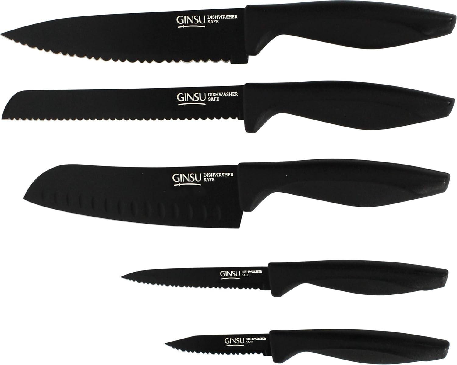 GINSU Daku 5Piece Black Knife Prep Set Dishwasher Safe
