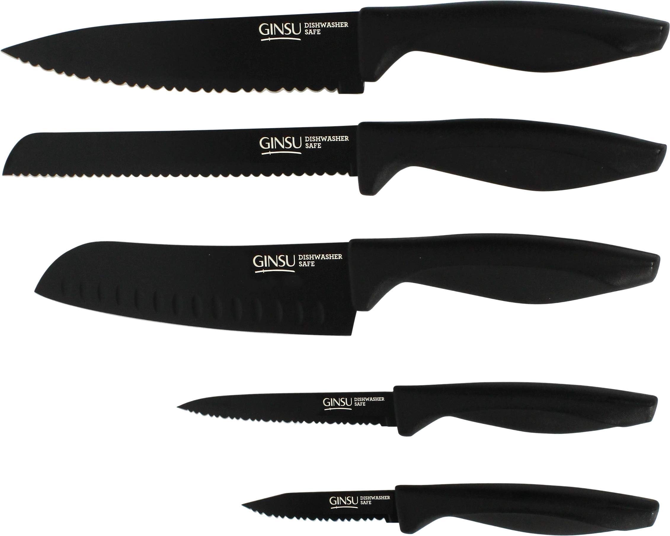GINSUDaku 5-Piece Black Knife Prep Set - Dishwasher Safe and Always Sharp