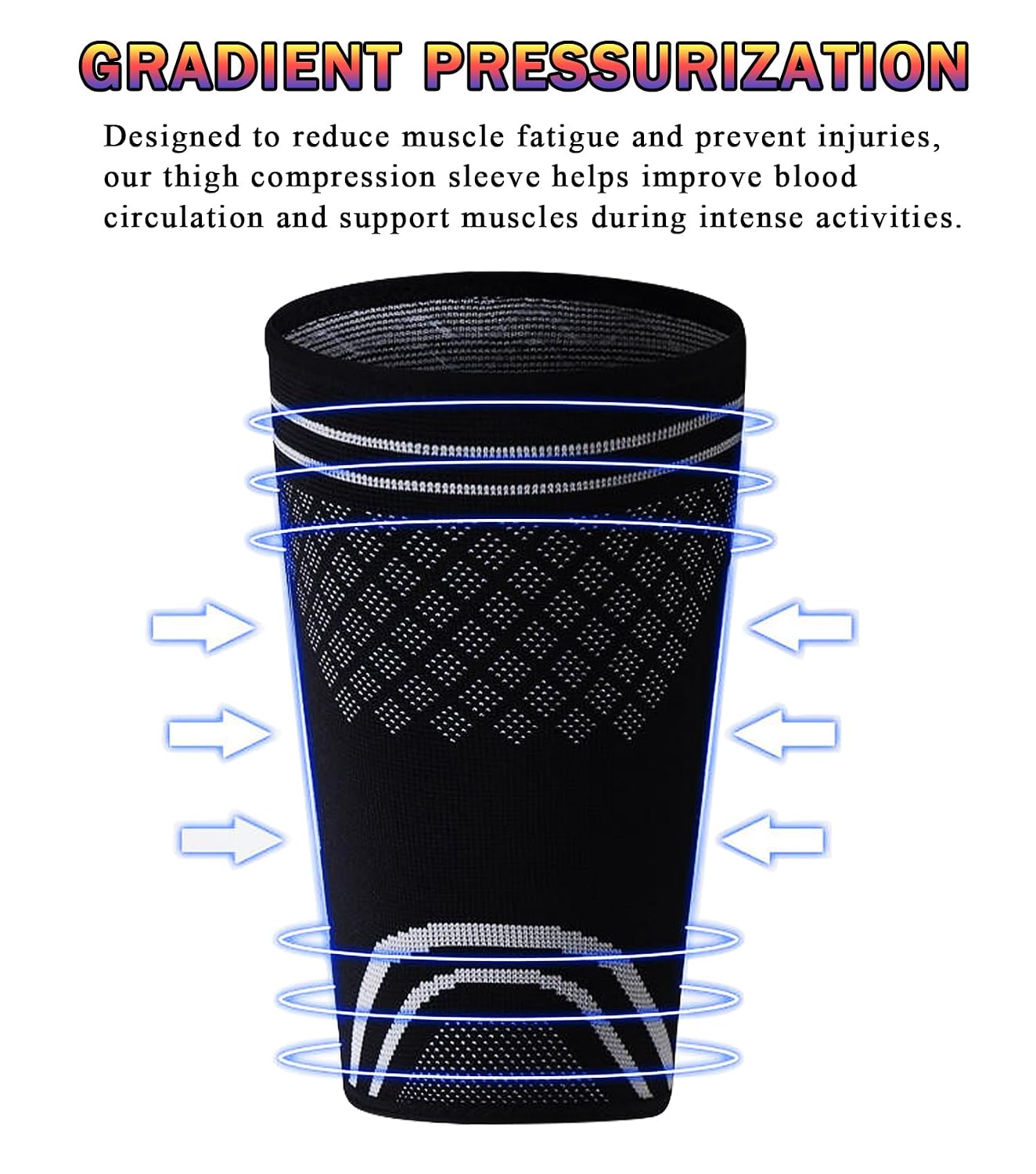 1 Pair Thigh Compression Sleeve for Men and Women, Upper Leg Sleeves, Anti Slip Hamstring Compression Sleeve for Pulled Muscle Relief, Running, Workout, Sports Recovery (Black and White, Large)