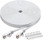 Cat6 Ethernet Cable 50 FT White, BUSOHE Cat-6 Flat RJ45 Computer Internet LAN Network Ethernet Patch Cable Cord - 50 Feet