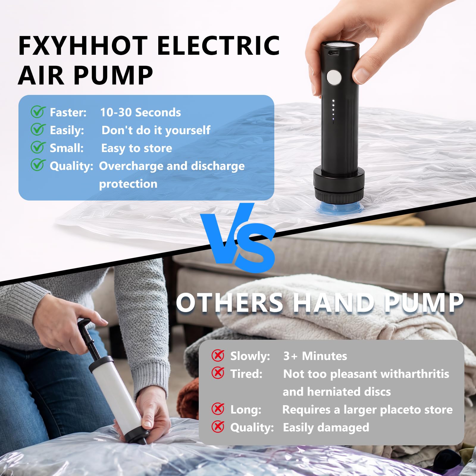 Cordless Electric Vacuum Pump for Vacuum Storage Bags Travel, Travel Air Pump, Portable USB Rechargeable Seal & Compression Bag Pump Space Saver for Clothes, Blankets & Bedding (Without Storage Bags) — view 7