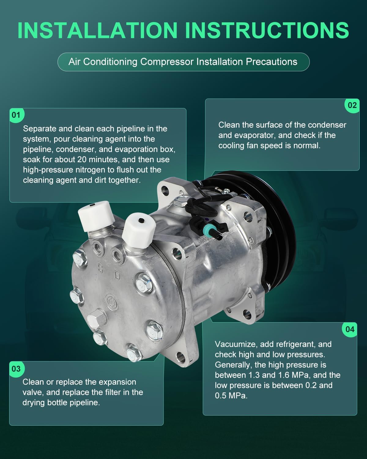 SCITOO AC Compressor fit for Hyundai Excel 1.5L 1986 1987 1988 1989, Air Conditioning Compressor fit for Jeep Wagoneer 2.5L 1985-1986, for Mack CH 1990-1996 1998-2001 22411179000