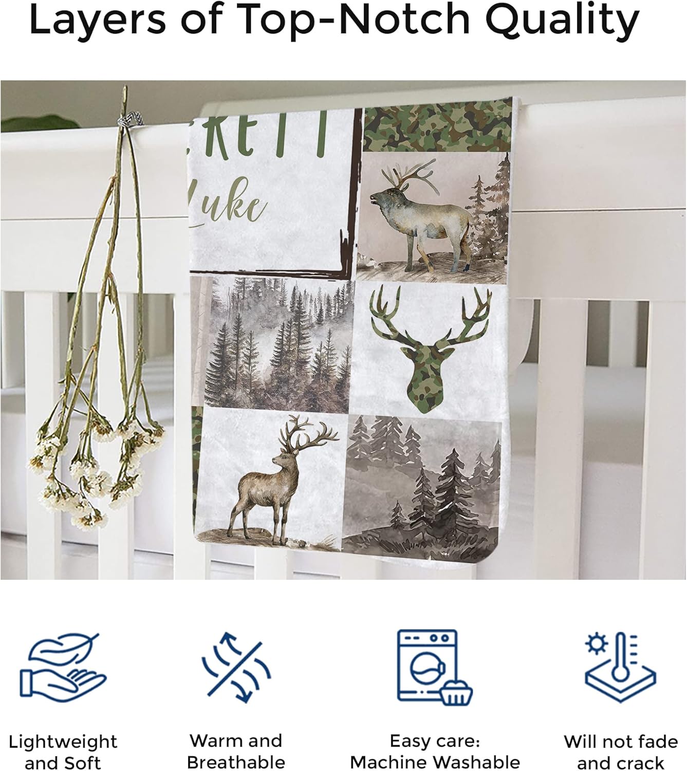 MDPrints Camo Personalized Baby Blankets for Boys, Customized Boy Blanket with Name, Newborn Nursery Gift