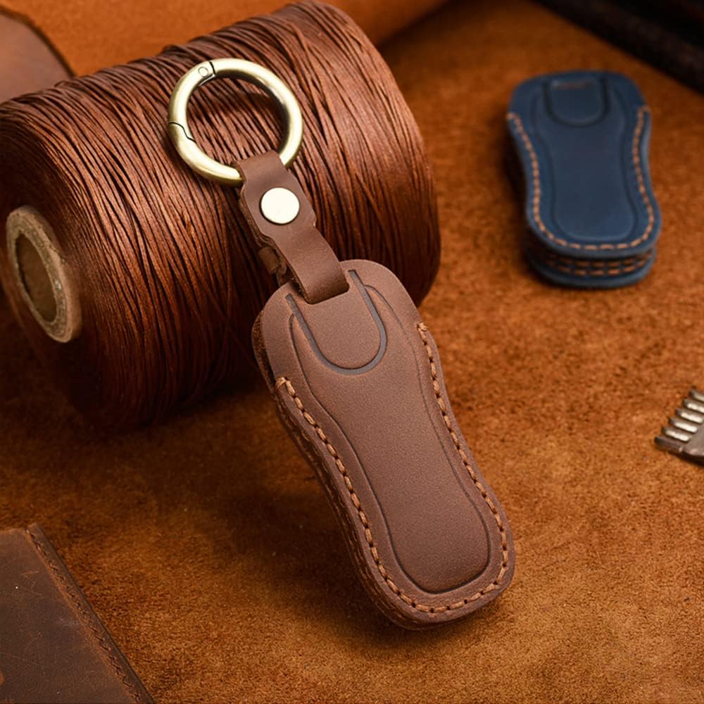 HIBEYO Leather Smart Key Fob Case Full Protection Cover Compatible with Porsche 911 Cayenne Macan Panamera Taycan 3 4 Button Keyless Entry Remote Shell Accessories-(3 button Blue - Image 5