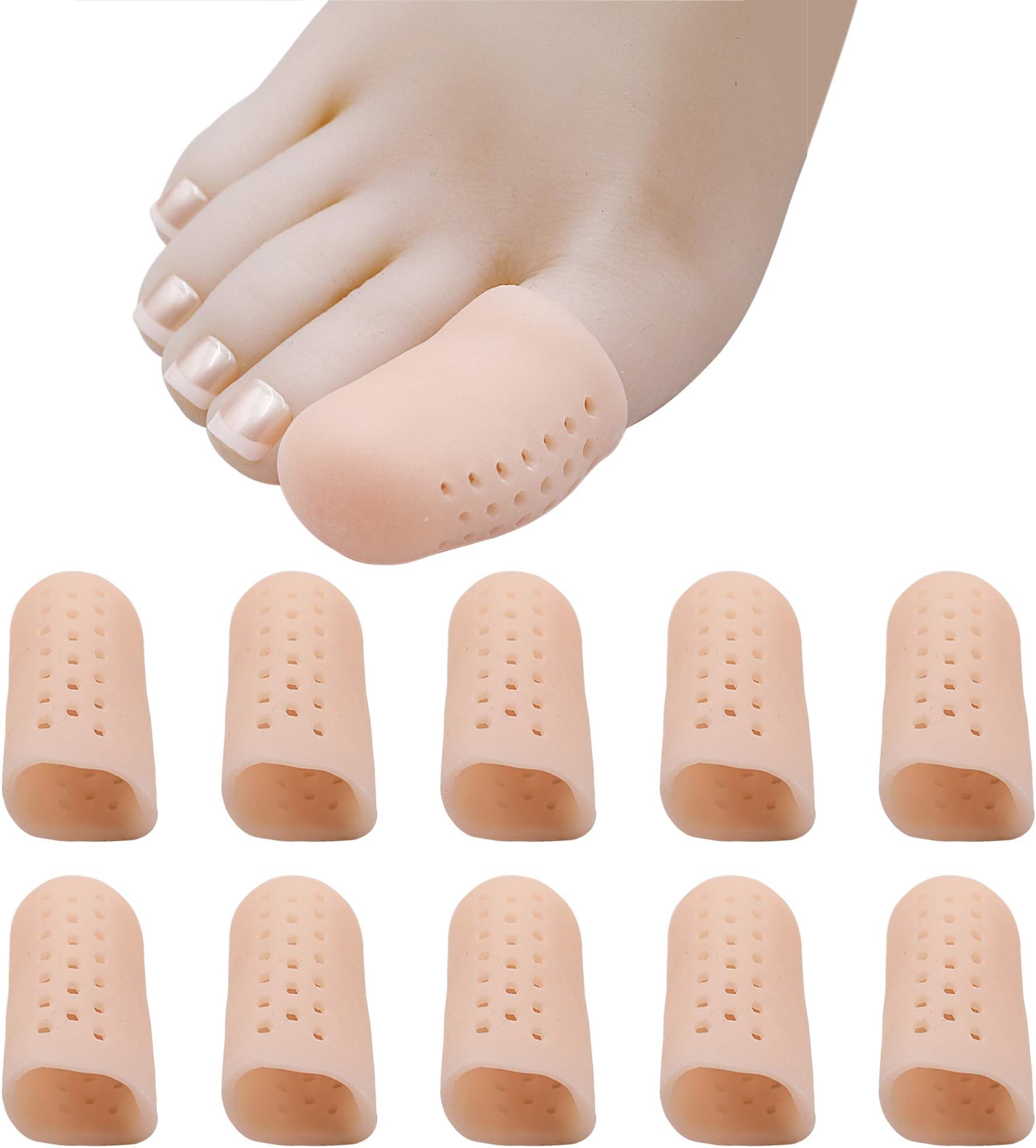 Gel Toe Cap and Protector- 10 PCS Breathable Big Toe Guards for Protection of Ingrown Toenails, Corns, Calluses, Blisters [Beige]