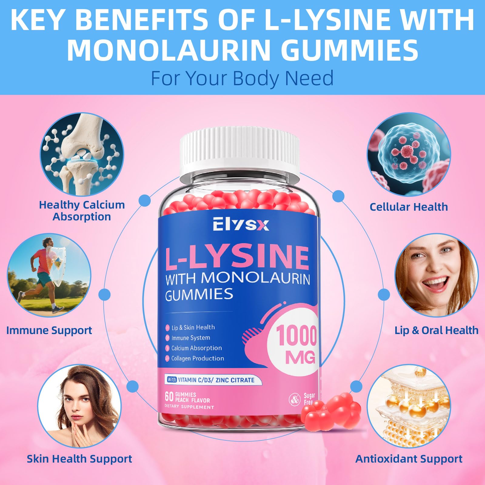Amazon.com: Elysx L-Lysine Gummies 1000mg, Sugar-Free Chewable