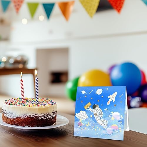 Vista 6 de GREETING ART Tarjeta desplegable de feliz cumpleaños, tarjeta desplegable de cumpleaños de astronauta, tarjeta de cumpleaños de astronauta, tarjeta