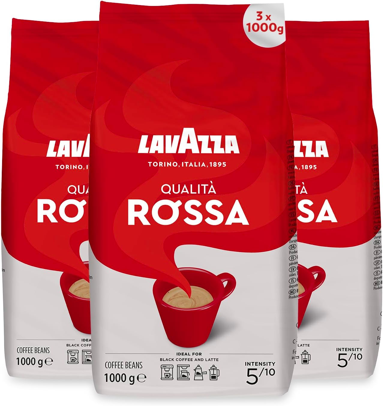 Coffee Qualita Rossa, Pack of 3, 3 x 1000 g