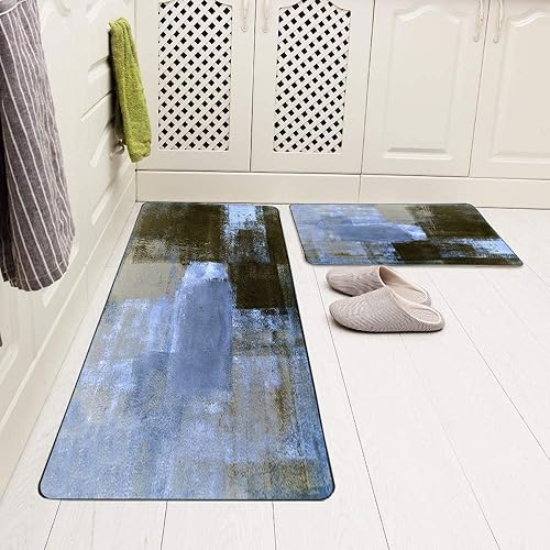 Vista 121 de TOMWISH - Tapetes de cocina para piso, color turquesa, gris, abstracto, pintura artística, 17 x 48 + 17 x 24 pulgadas, juego de alfombras de cocina