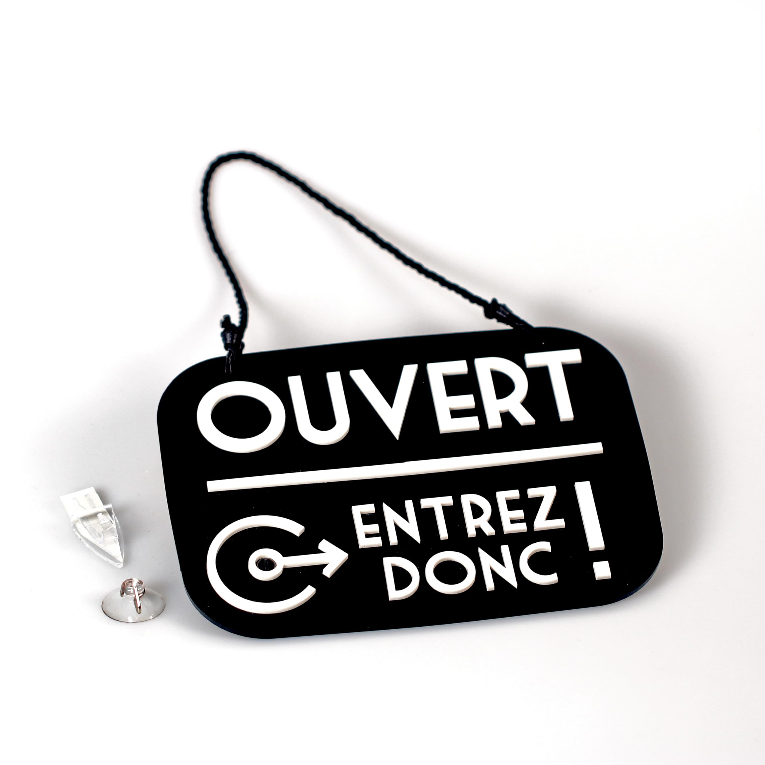 Panneau Ouvert Fermé Je reviens de suite avec Ventouse, vintage Retro - Horaire ouverture magasin modifiable avec Cadran à Aiguilles (Noir, Français)
