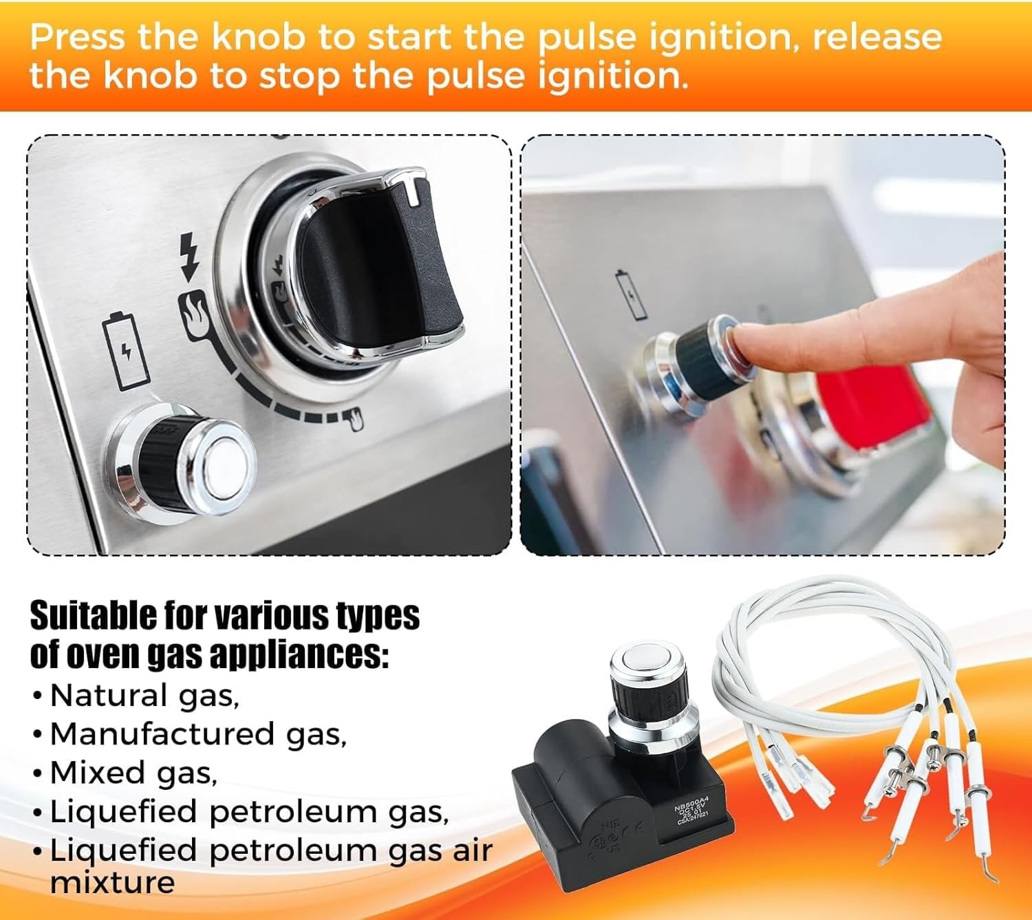 4 Outlet Universal Spark Generator AA Battery Push Button Switch Igniter Electronic Grill Igniter W/Igniter Wire Replacement