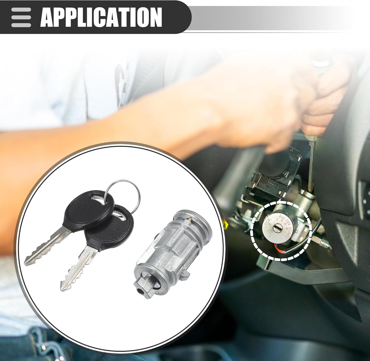 Motoforti Ignition Switch Lock Cylinder, for Dodge Dakota 2001-2010, Metal, with 2 Keys, NO.5018702AA, Silver Tone, 1 Set
