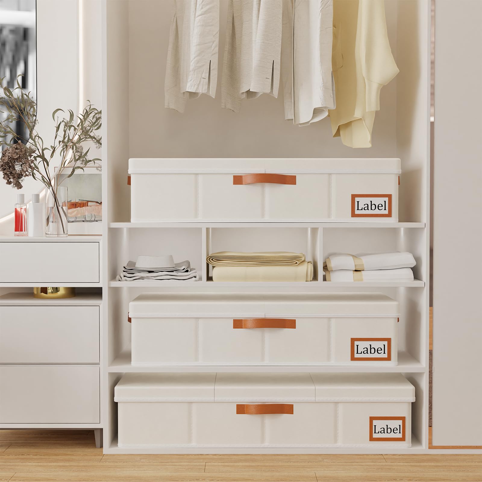 Yawinhe 2 Pezzi Contenitore Sottoletto,Sacchi Portaoggetti Pieghevole Sotto il Letto con coperchio e Maniglie,Utilizzato per Riporre Vestiti, Trapunte, Coperte, 60x30x15cm,Beige