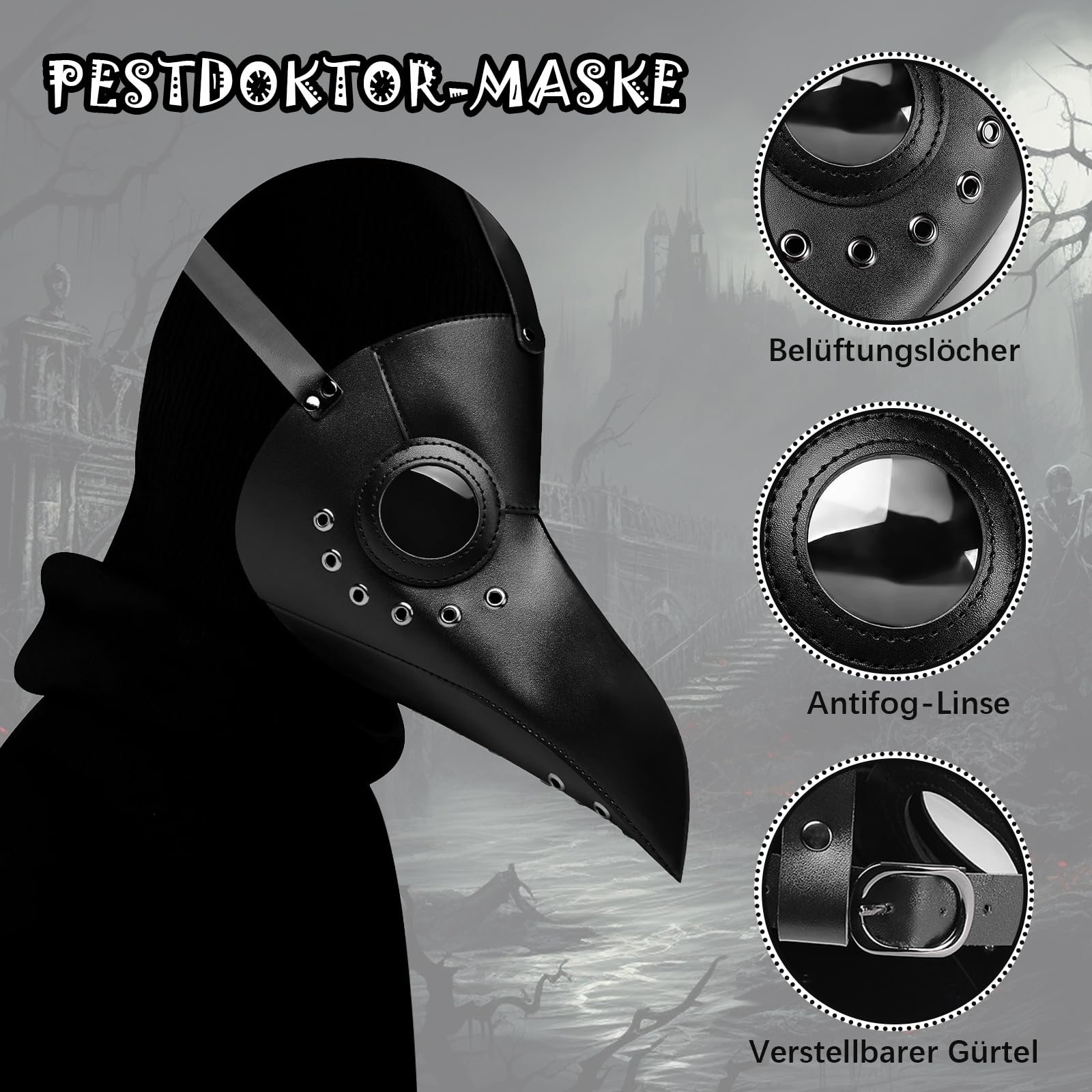 Męski kostium lekarza plagi, Halloween, średniowieczny, steampunk, Cosplay, maska na Halloween, kostium z zestawem akcesoriów na Halloween, karnawał, imprezę, czarny