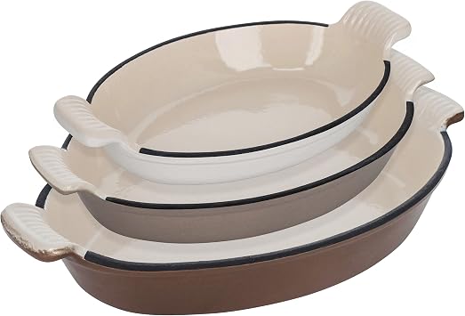 Lot45 Enameled Cast Iron Baking Pan Set - 3pk Oval Shaped Glazed Oven Dish Casserole Cookware for Lasagna and Hotdish