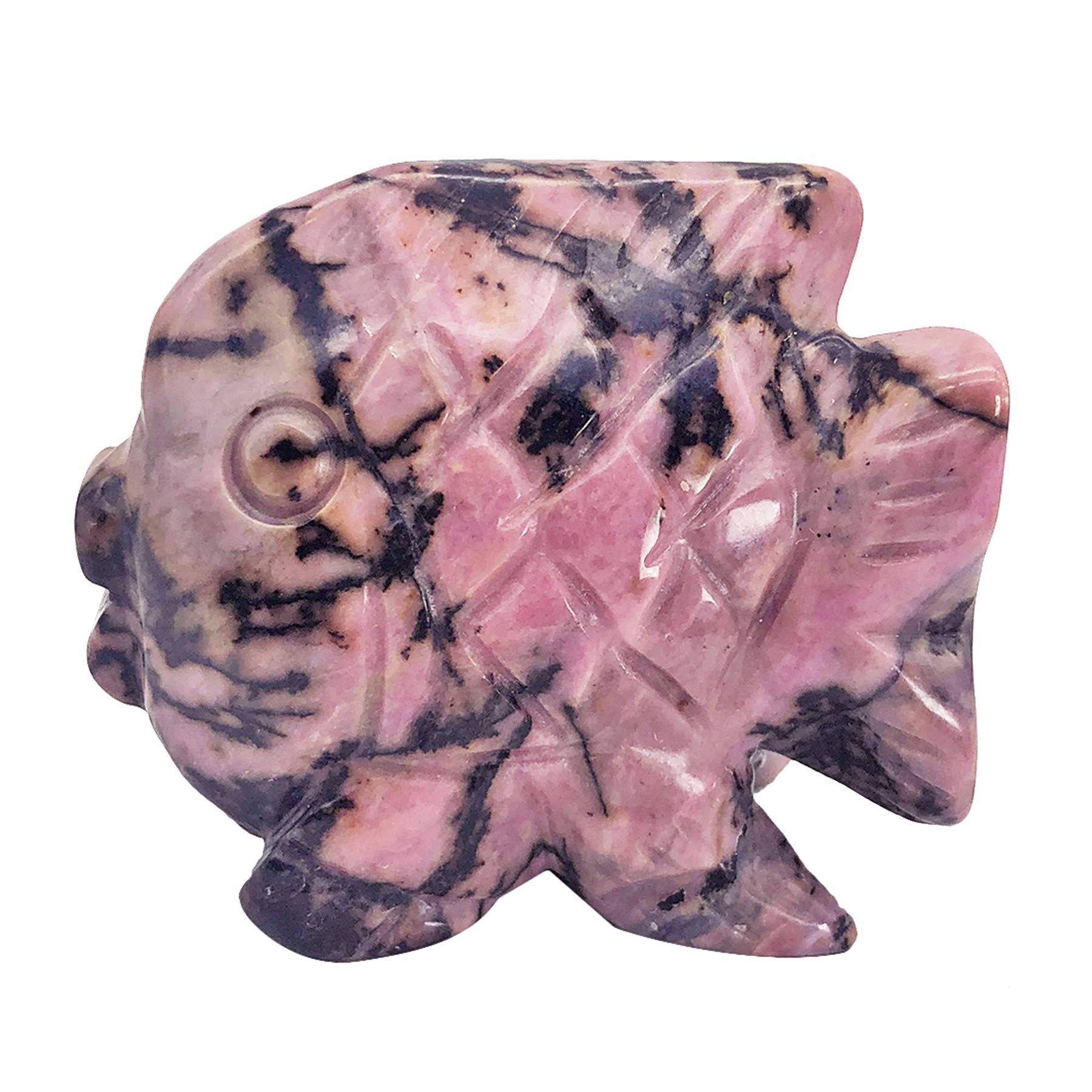 favoramuletfavoramulet 2" Rhodonite Stone Dancing Fish Statue, Hand Carved Healing Crystal Figurine Decoration Sulpture, Fengshui Wealth and Luck