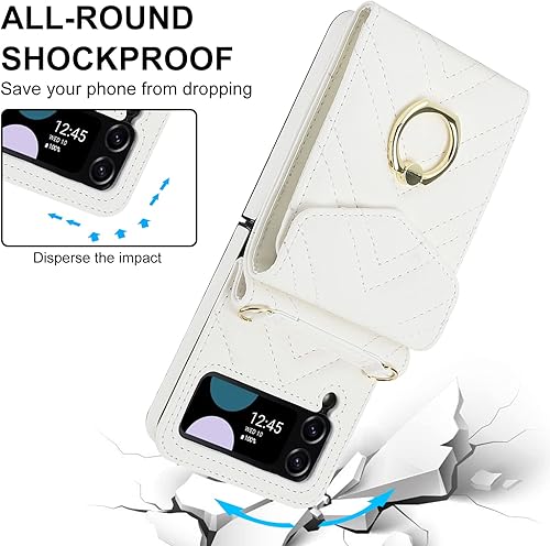 Miniatura 5 de Asuwish Funda para teléfono Samsung Galaxy Z Flip 4 5G 2022 con anillo de bloqueo RFID, correa cruzada para muñeca, soporte para tarjeta de crédito,