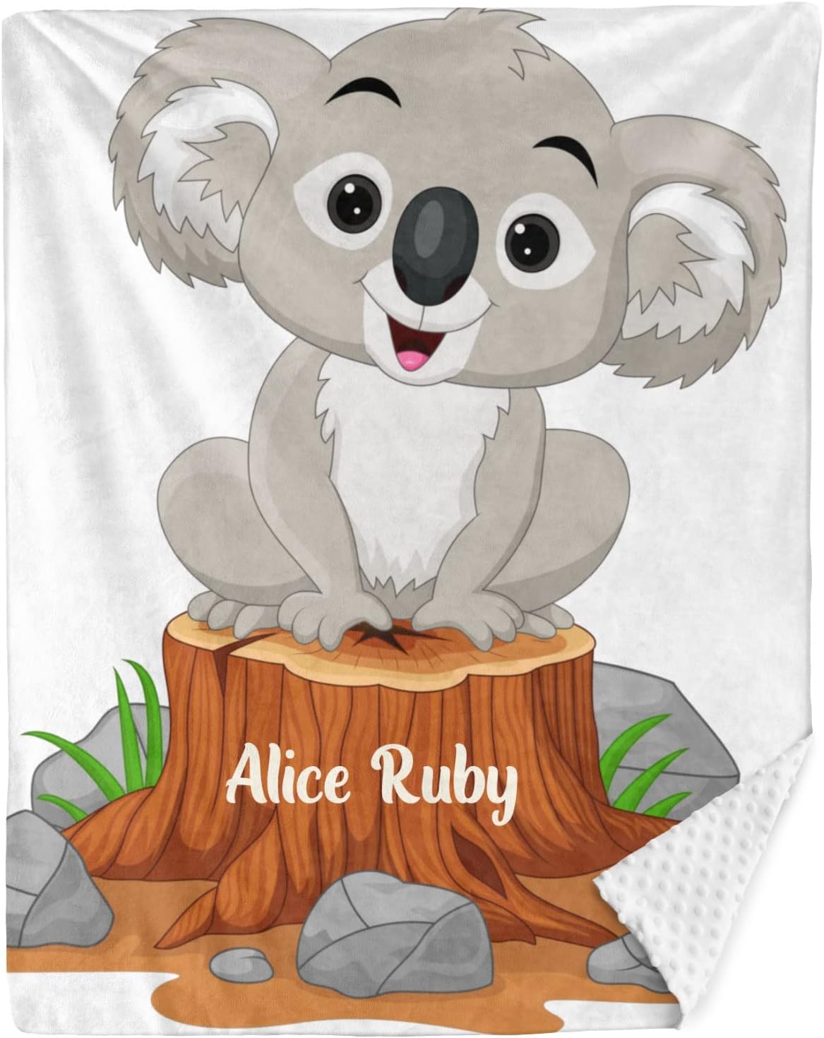 Sleepy Bear Moon Personalized Baby Blanket for Boys Girls,Custom Soft Minky Blanket Double Layer Dotted Naps 35X45 in