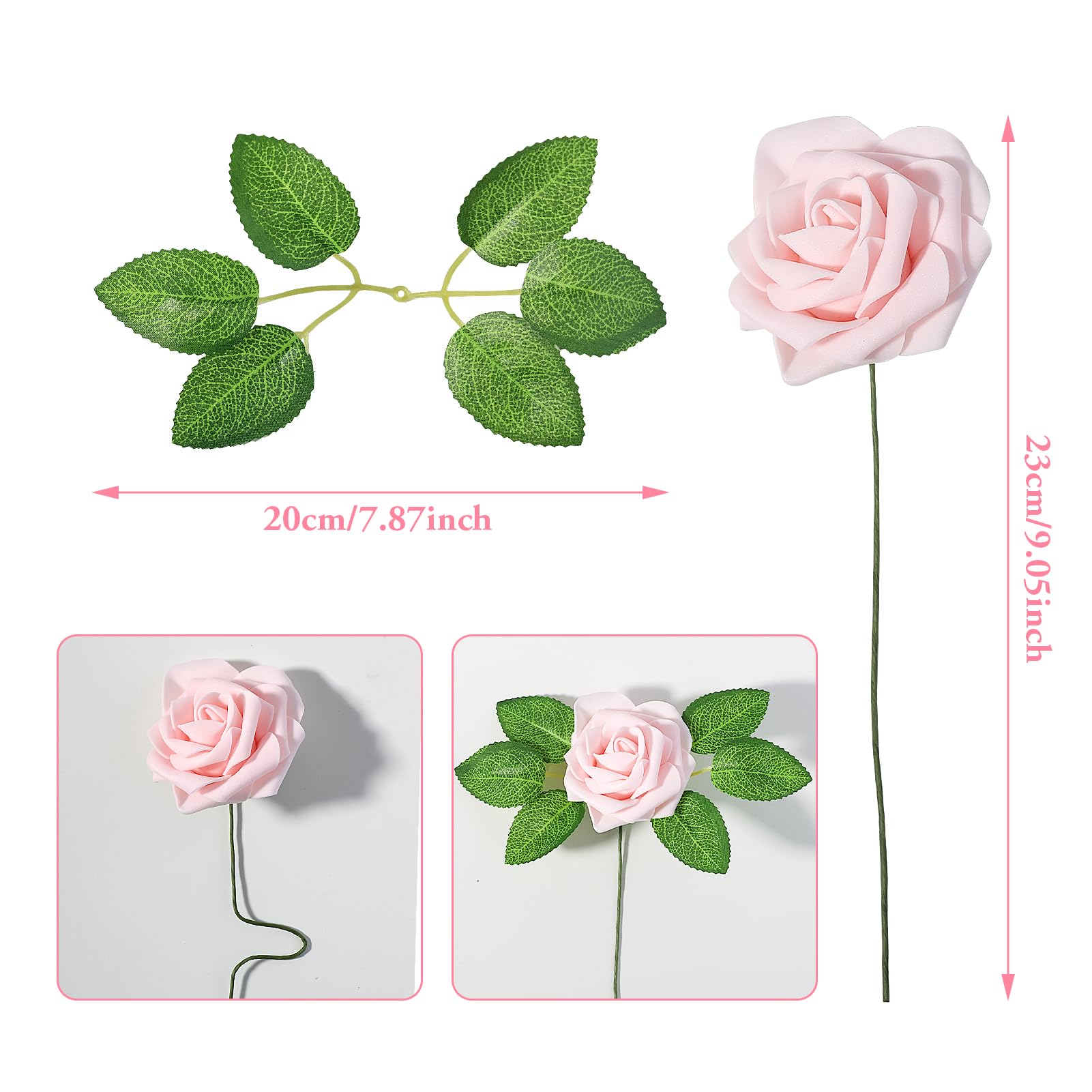 25 Rose Artificiali In Schiuma Rosa Champagne Con Stelo, Fiori Finti Realistici Per Bouquet Nozze E Decorazioni Casa - 3