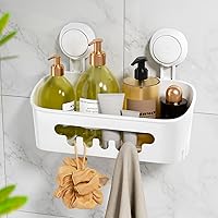 LEVERLOC Suction Cup Shower Caddy - Powerful 22lbs Hold, Removable Waterproof Bathroom Organizer Shelf, Easy Install White