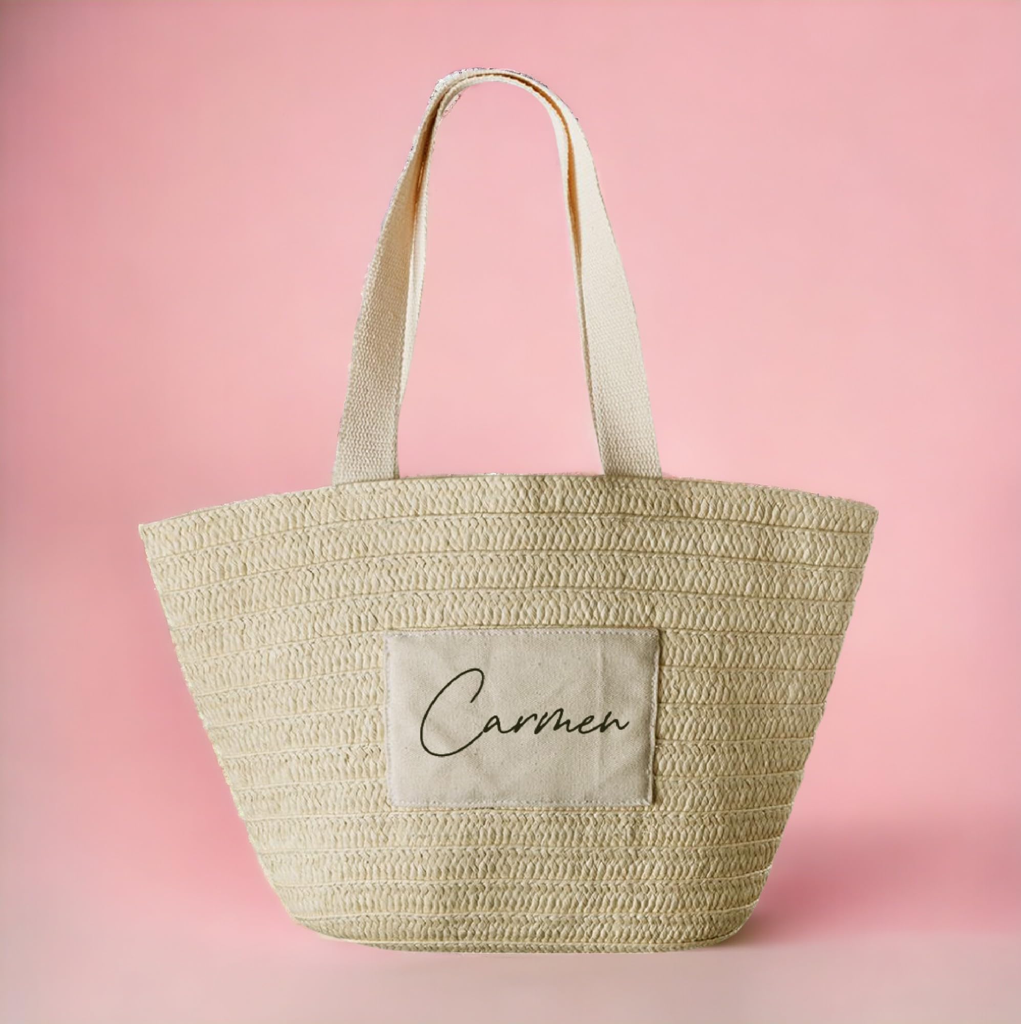 Bolso Capazo de Playa Yute Personalizada Nombre Grande Mujer