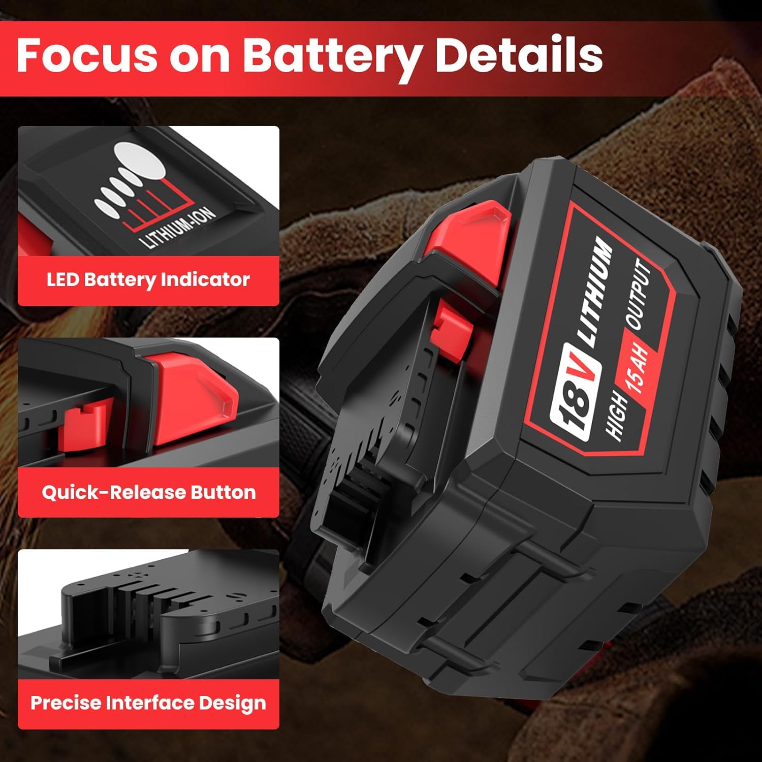 2Pack 15000mAh Lithium-ion Battery Replacement for Milwaukee 18V Battery Long Runtime Compatible with Milwaukee 18V Lithium Battery 48-11-1862 48-11-1852 48-11-1882 Cordless Tools (15.0Ah 2Pack) - Image 4