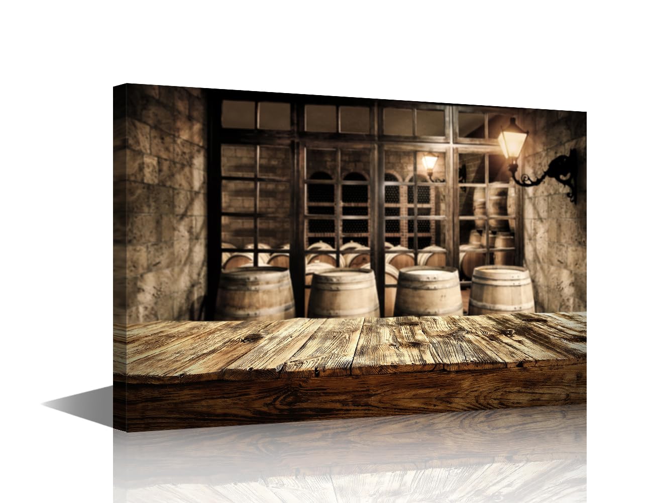 TISHIRON Canvas Wall Art for Bedroom Vintage Wooden Background Wall Paintings for Living Room Wine Cellar Office Modern Wall Art Wine Barrel Pictures Print On Canvas Framed Ready to Hang, 24x16in
