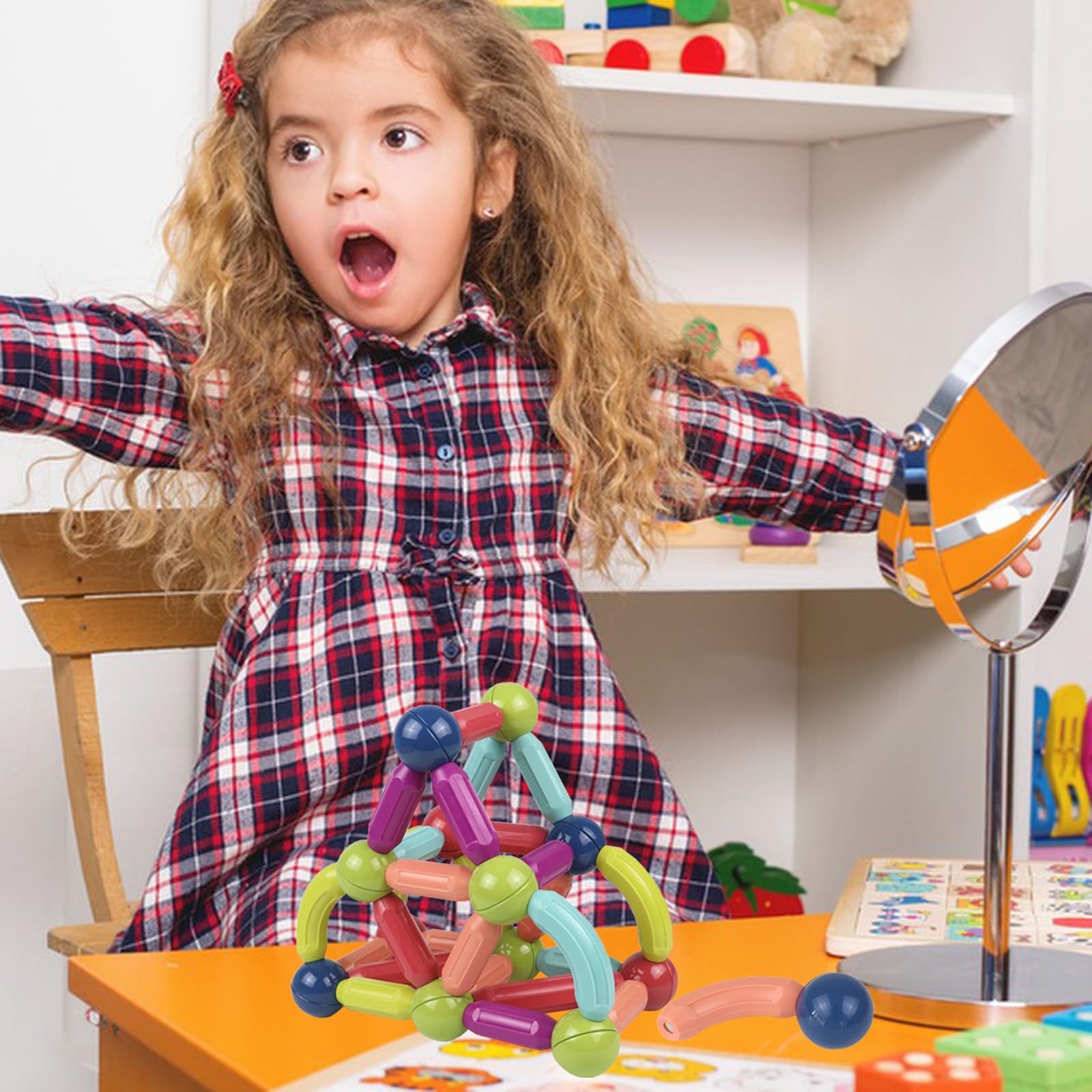 YZZT 42PCS Magnetic Balls and Rods Set Magnetic Building Blocks Set Kids Building Sticks 3D Stacking Construction Toys Kids Learning Development Construction Set for Boys Girls 3 4 5 6 7+ Year Old - Image 4