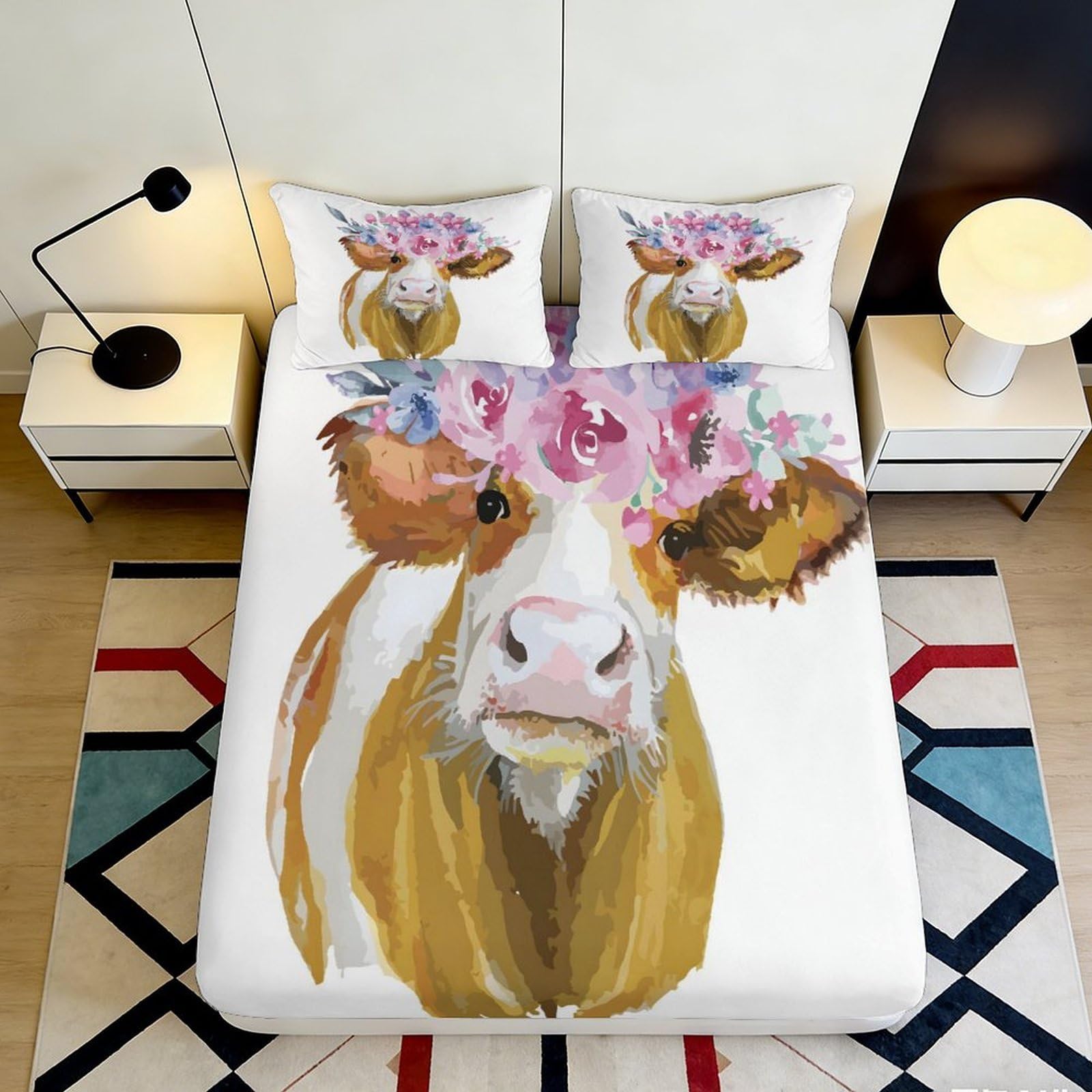 Tjiqhvmrn Style-4 3D Printed Cow Fitted Sheet Microfiber Deep Pocket Washable Bedding Set Cow Mattress Fitted Cover Non-Slip Full Wrap For Bedroom 90X200x25cm