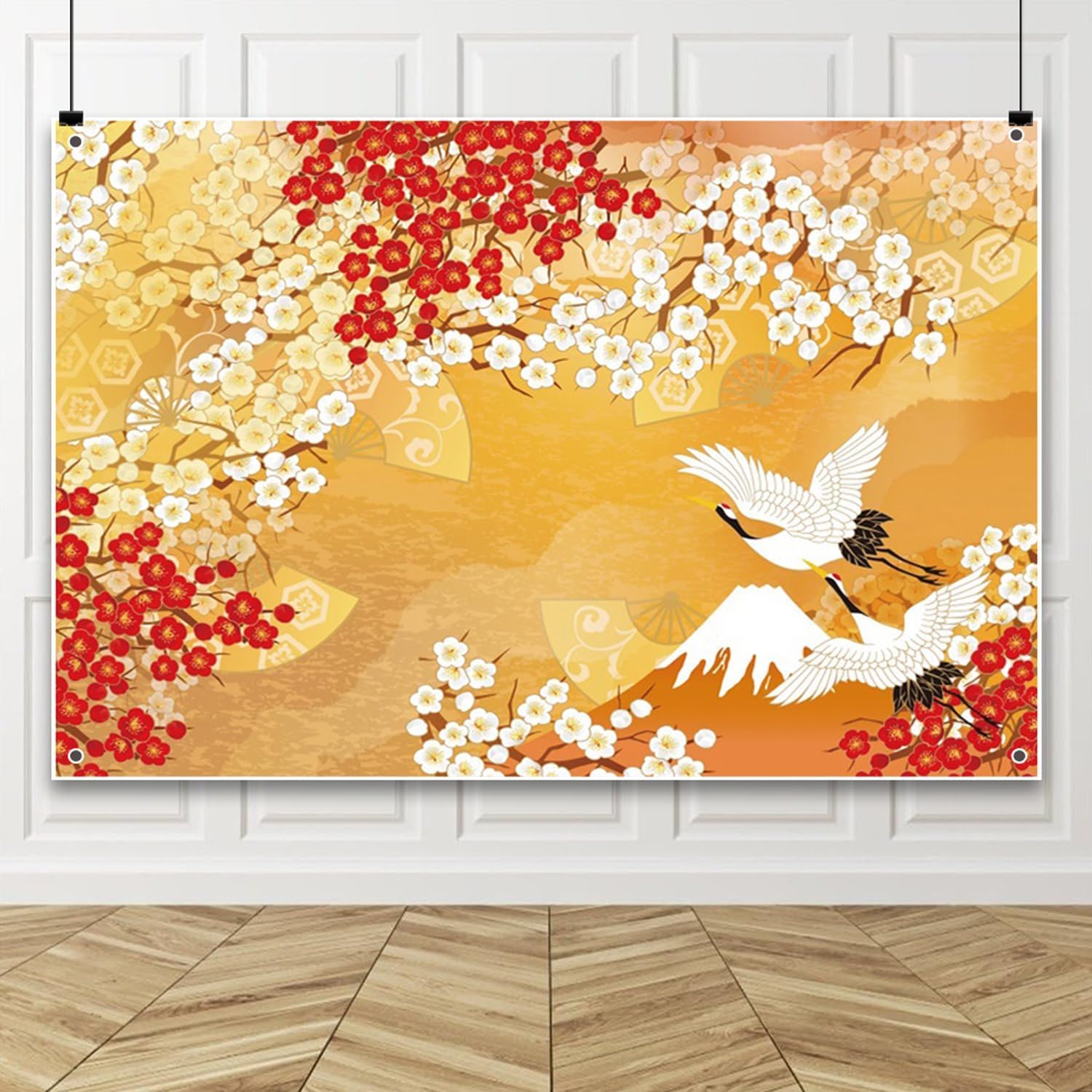 Amazon | Qinunipoto 背景布 お正月 撮影布 3.5x2.5m 謹賀新年 鶴 梅