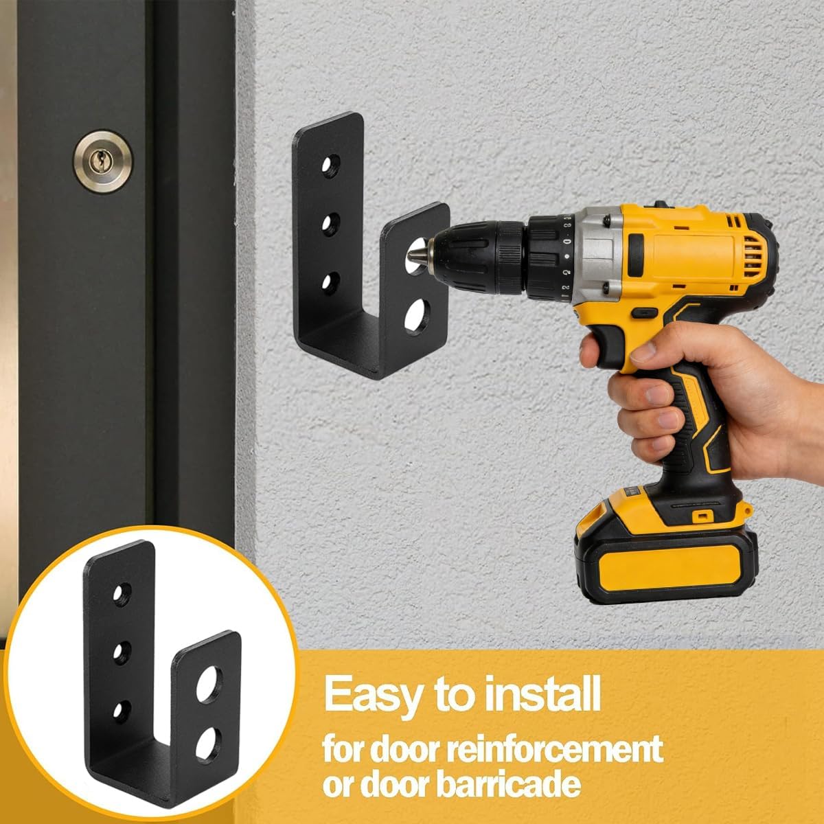 2x4 Door Barricade Brackets (4 Pack) - Heavy Duty U-Shaped Security Bar Brackets for Reinforcing Doors on Homes, Garages, Barns, Sheds & Gates - Includes Mounting Hardware