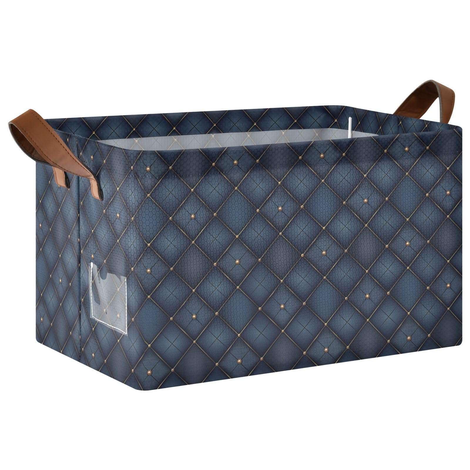 KLL Canastas de almacenamiento de rejilla azul medianoche para estantes con asas, cubos de almacenamiento para organizar ropa, jeans, libros, paquete de 2 cajas organizadoras para armario