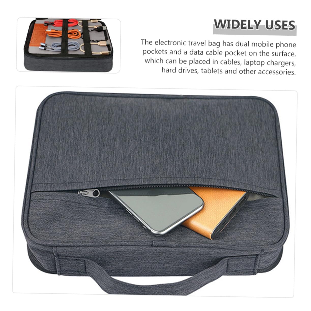 POPETPOP Borsa Organizer Cavi Elettronici Doppio Grande Capacità con Tasche per Telefoni e Tablet Fino Custodia Leggera da Viaggio con Manico Adatta per Accessori Digitali e Caricatori