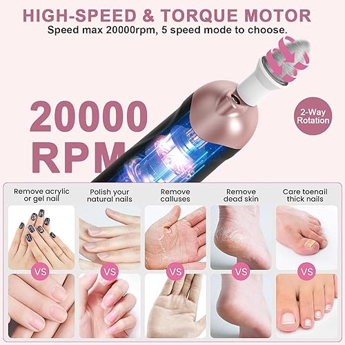 Miniatura 2 de Juego de lima de uñas eléctrica 18 en 1, manicura profesional 8 en 1 y kit de pedicura 10 en 1, kit de taladro eléctrico LED inalámbrico, molinillo
