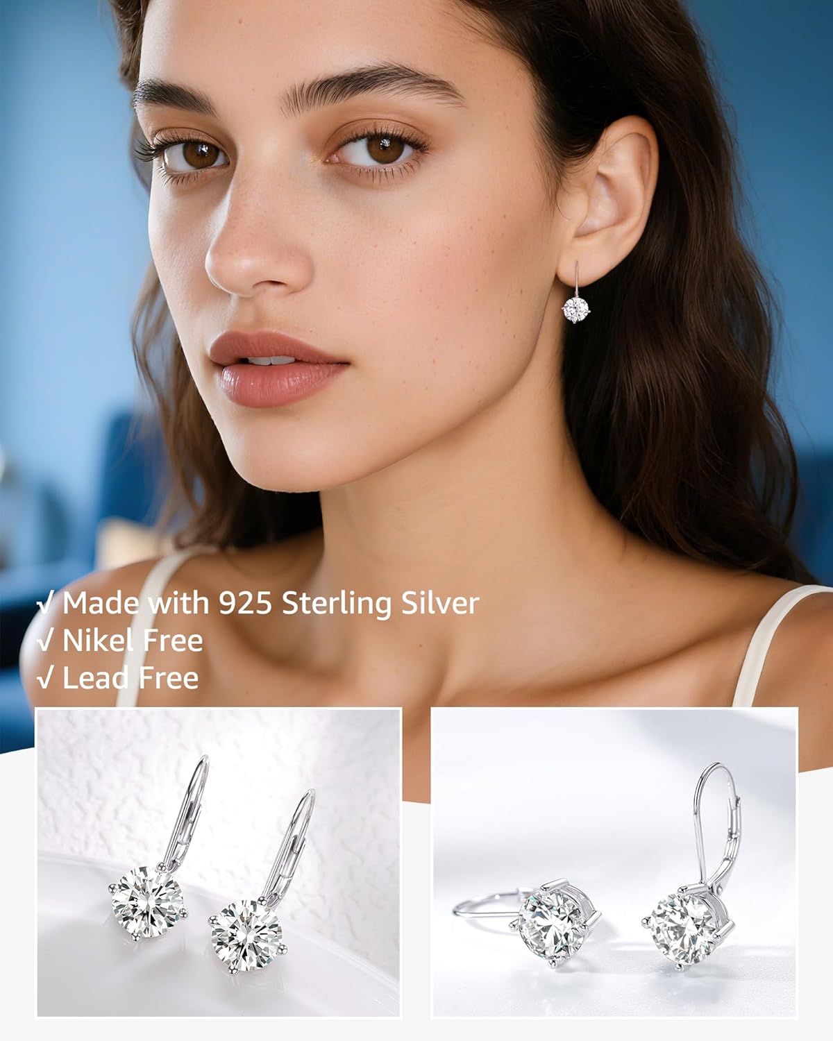 Moissanite Dangle Earrings for Women, 925 Sterling Silver Earrings, 18K White Gold Plating earrings for Women - Image 6