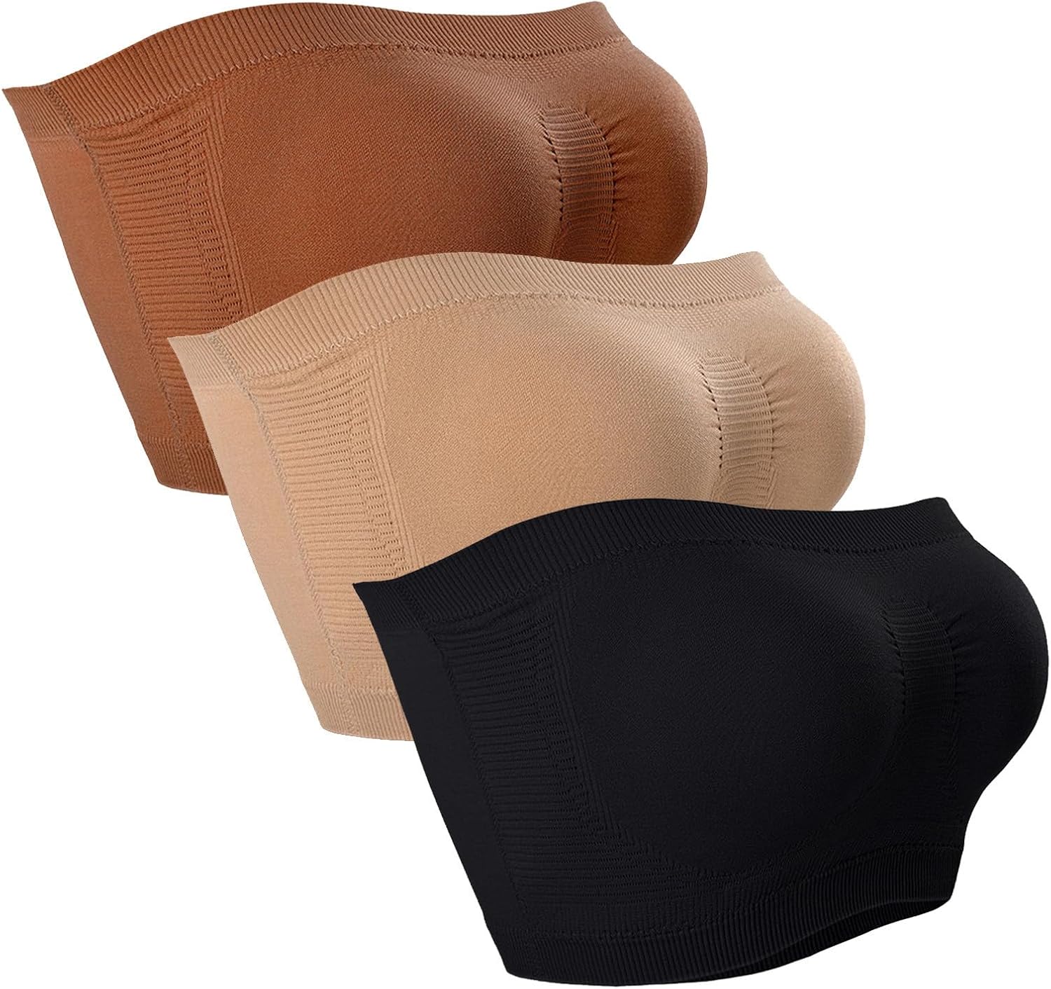 3 Pack Bandeau Bra for Women Stretch Non Padded Tube Top Bralette Strapless Non Slip Seamless Crop Top Basic Bra