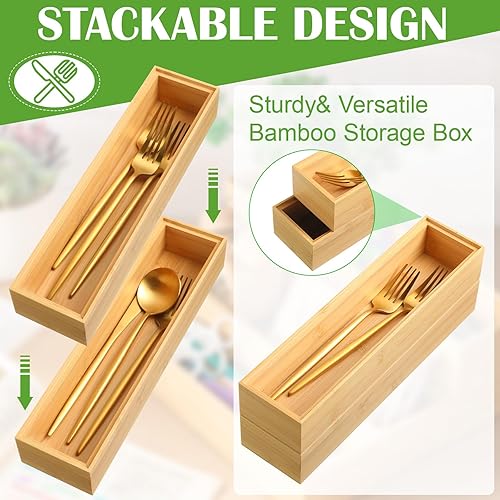 Miniatura 3 de Kigley Organizador de cajones de bambú de 8 piezas, utensilios de cocina, utensilios de madera, caja de almacenamiento apilable de madera, bandeja