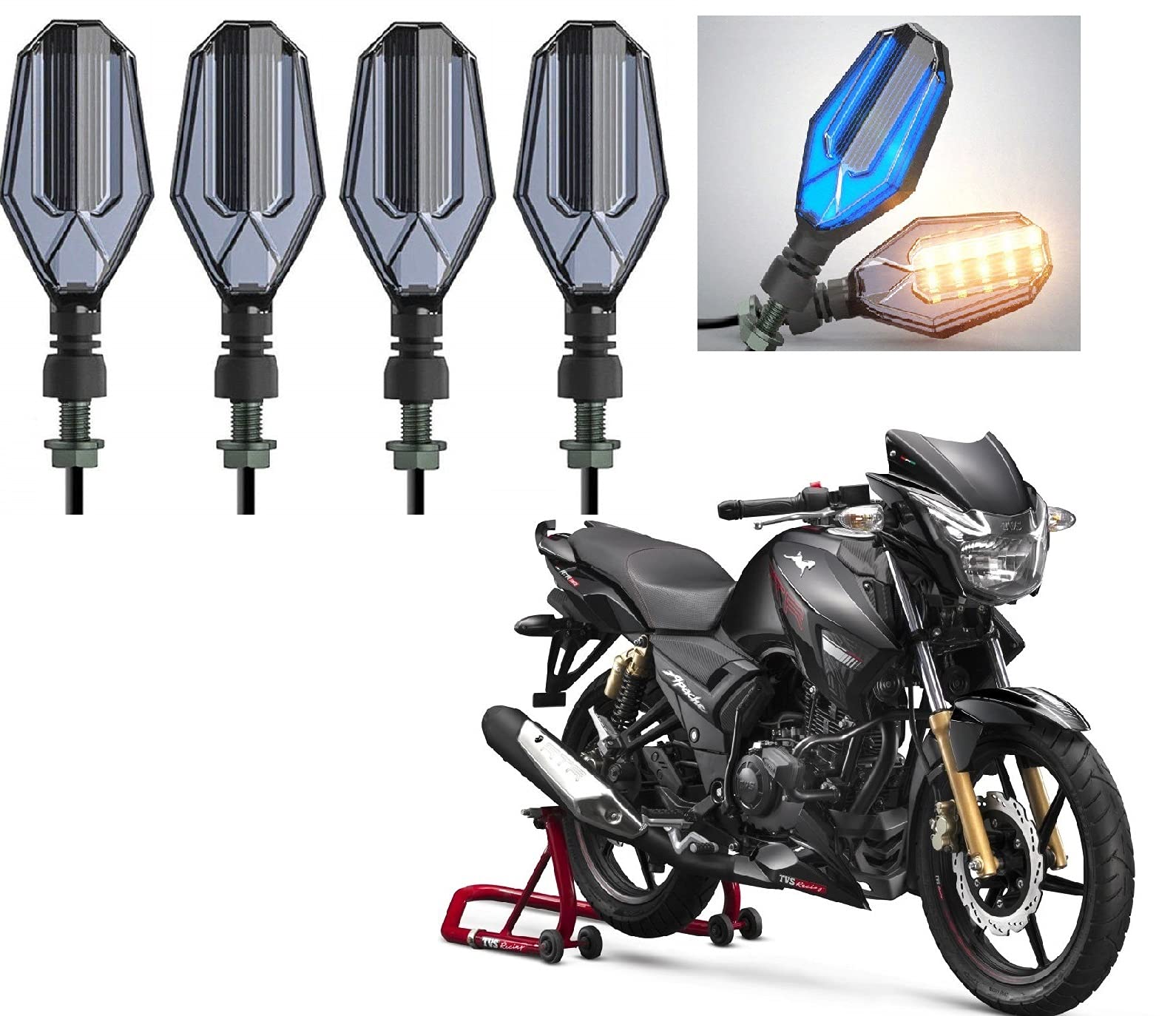 AUTOADDICT Auto Addict Bike indicator LED lights dual color (U shape,4 pcs,DRL) For TVS Apache RTR 180-image-49