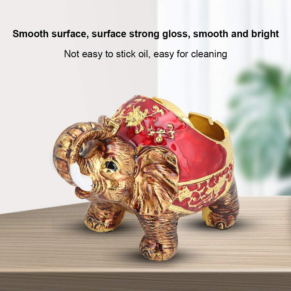 Decorative Ashtray with Lid Zinc Alloy Innovative Vintage Elephant Ashtray Windproof Desktop Cigarette Holder for Home Office(Gold Red Full Color)