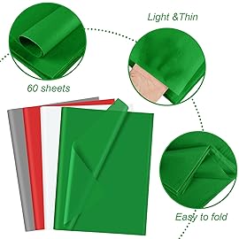 CHRORINE 60 Sheets Christmas Tissue Paper Multicolor Art Gift Wrapping Tissue Paper Bulk for DIY Crafts Decor Christmas Holiday Party  Red/Green/White/Gray