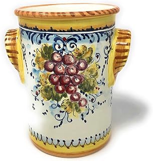CERAMICHE D'ARTE PARRINI- Italian Ceramic Utensil Holder Wine Bottle Hand Painted Made in ITALY Decorated Grape Montalcino Tuscan Art Pottery