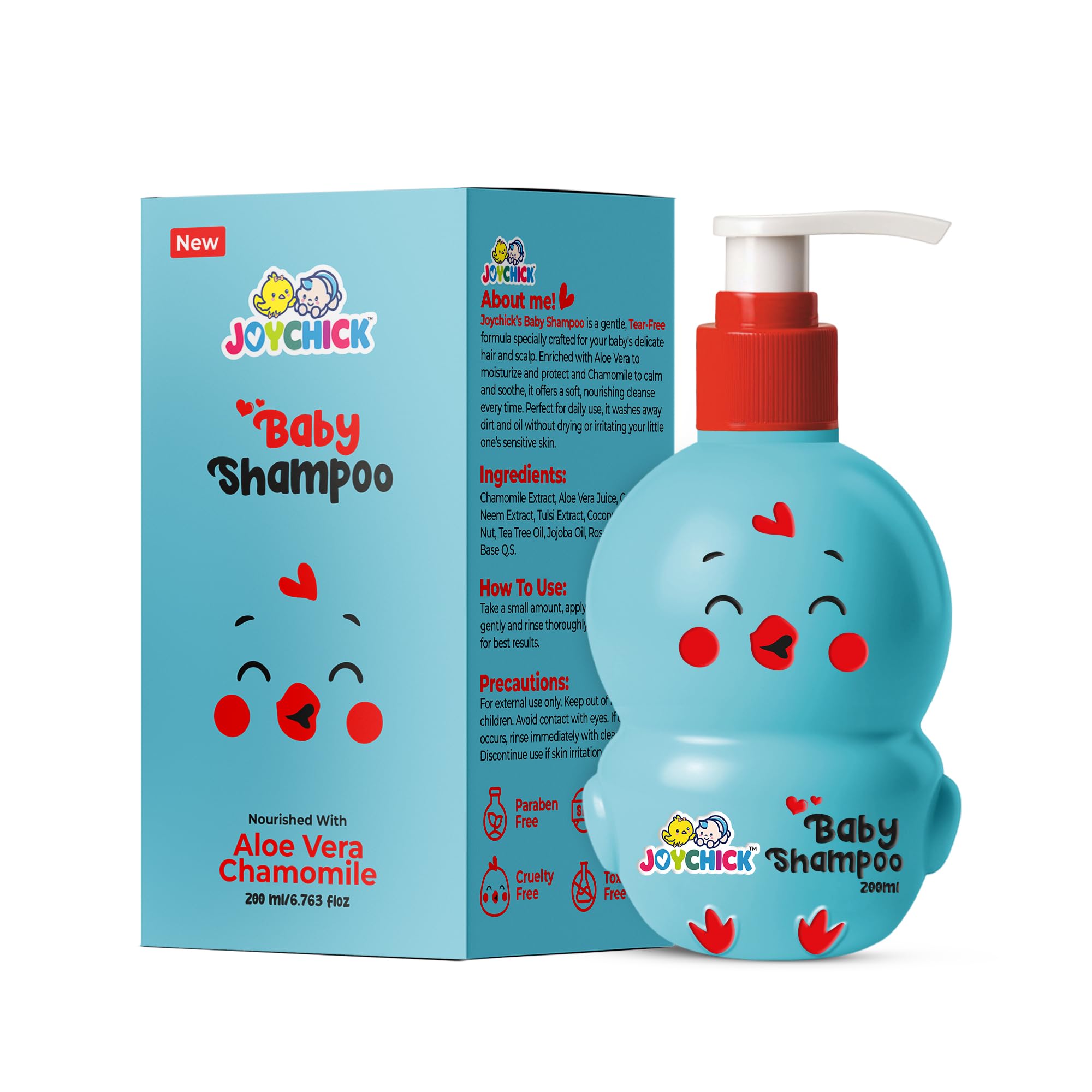 Joychick Lotion 200ml with Coconut Oil and Sunflower Seed Oil and Shampoo 200ml with Aloe Vera and Chamomile | Nourishing Skin and Hair Care Combo (Pack of 5)-image-44