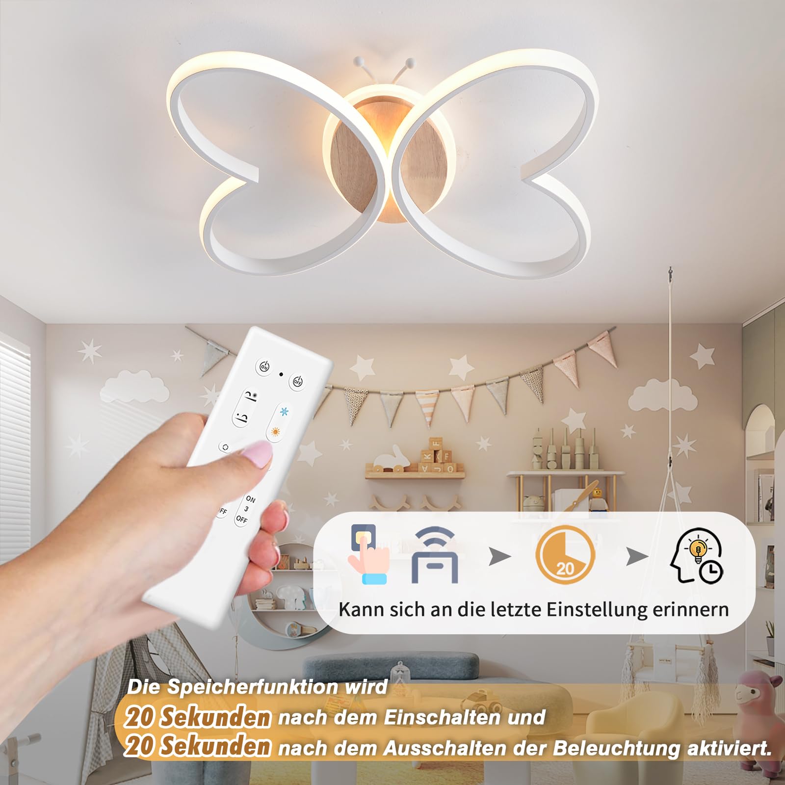 YLFXL Plafoniera Led Soffitto 50W Plafoniera Cameretta Bambini Dimmerabile, 48cm Lampadario Camera da Letto Farfalla Creativa Lampade a Soffitto Led per Soggiorno Camera da Letto Camera dei Bambini