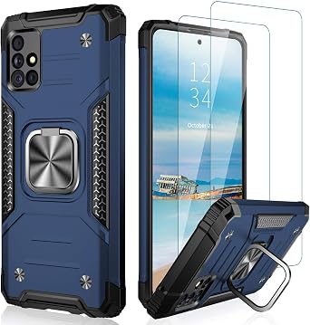 IKAZZ for Galaxy A51 5G Case with Screen Protector,Dual Layer Soft Flexible TPU and Hard PC Anti-Slip Full-Body Rugged Protective Phone Cover with Kickstand Blue