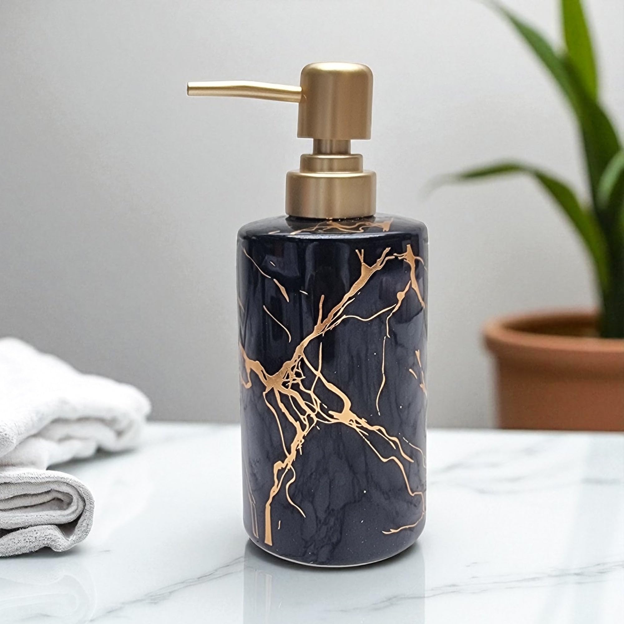 Kookee Refillable Ceramic Handwash Soap Dispenser with Gold Pump (12232)-picture-13