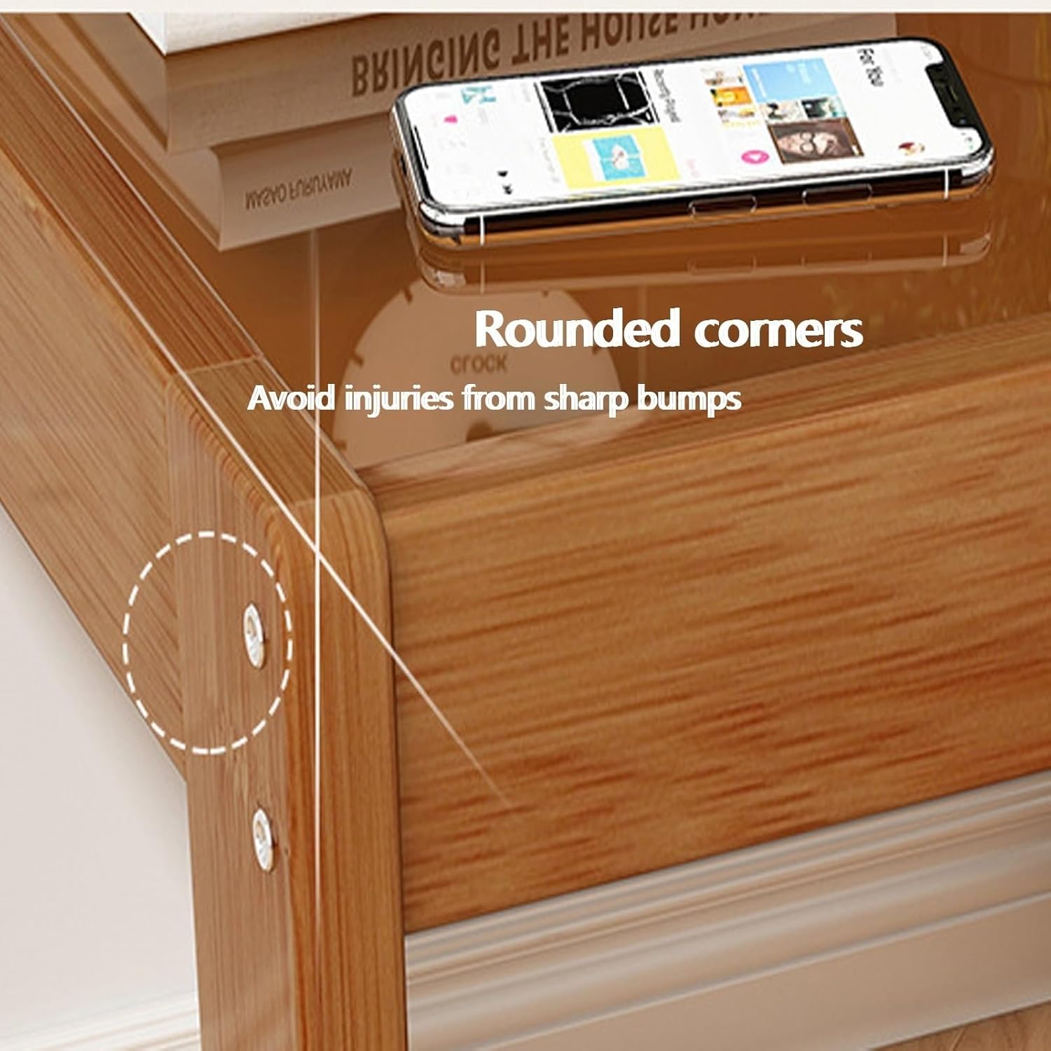 Brown Nightstand with Double-Layer Storage, Rounded Corners, Perfect for Bedroom & Living Room, Fits Bedside Heights - Stylish & Functional Furniture Piece