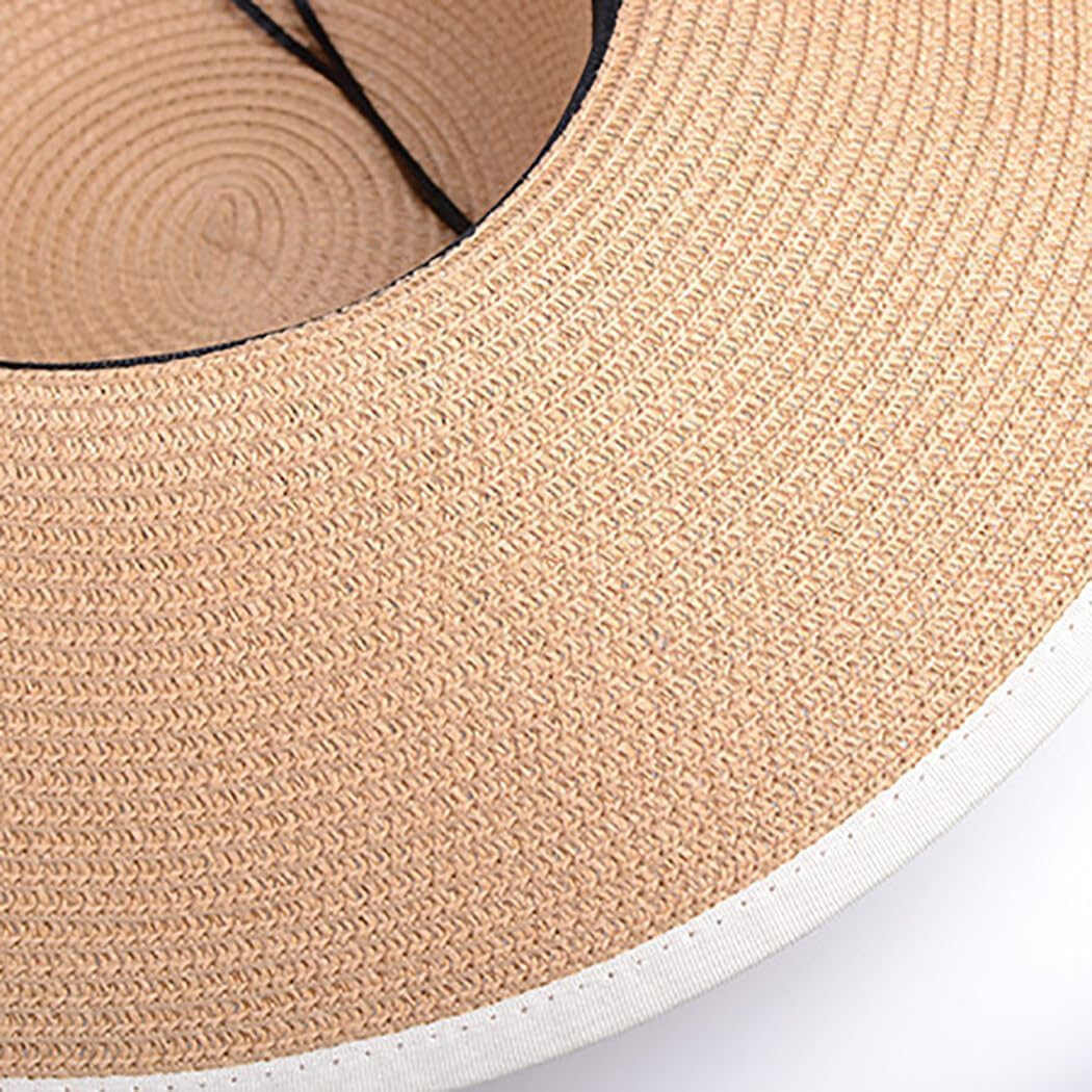 Fashionable Adjustable Girls' Straw Hat - Lightweight Sun Protection Accessory for Beach and Summer Outings Khaki hat